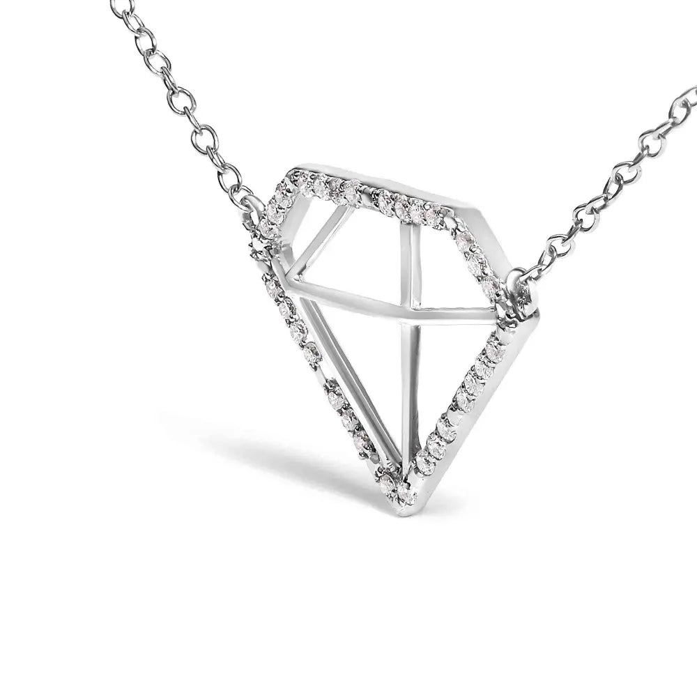 .925 Sterling Silver 1/7 Cttw Lab Grown Diamond Diamond Shaped Pendant Necklace - Size 18 Inches - Bijoux-NYC Direct
