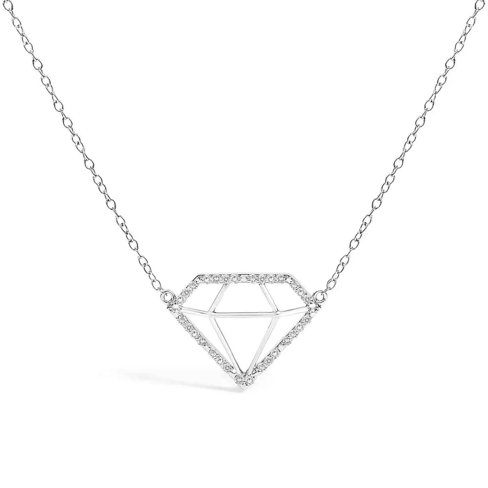.925 Sterling Silver 1/7 Cttw Lab Grown Diamond Diamond Shaped Pendant Necklace - Size 18 Inches - Bijoux-NYC Direct