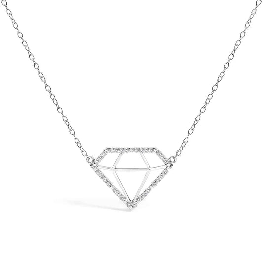 .925 Sterling Silver 1/7 Cttw Lab Grown Diamond Diamond Shaped Pendant Necklace - Size 18 Inches - Bijoux-NYC Direct