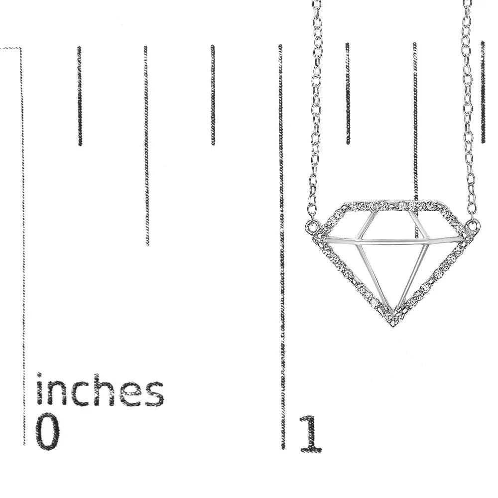 .925 Sterling Silver 1/7 Cttw Lab Grown Diamond Diamond Shaped Pendant Necklace - Size 18 Inches - Bijoux-NYC Direct
