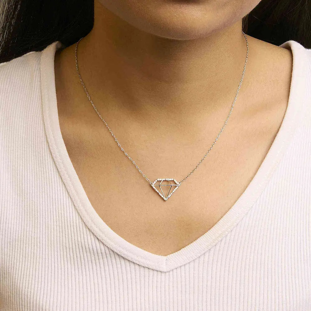 .925 Sterling Silver 1/7 Cttw Lab Grown Diamond Diamond Shaped Pendant Necklace - Size 18 Inches - Bijoux-NYC Direct