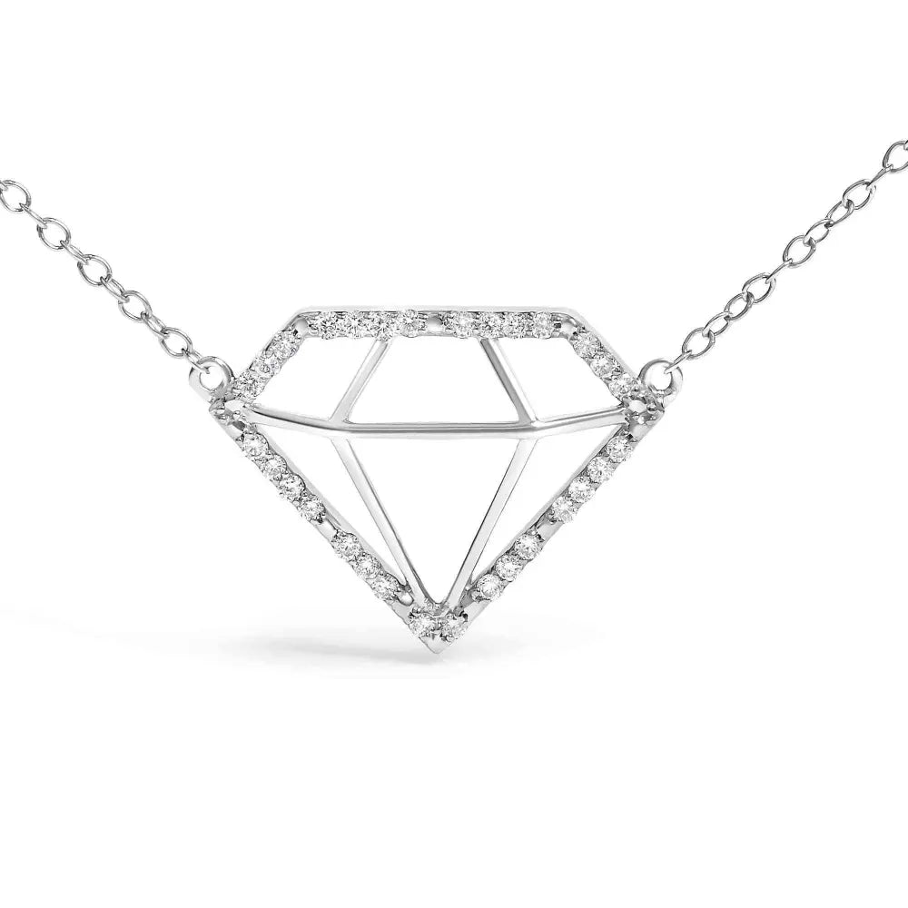 .925 Sterling Silver 1/7 Cttw Lab Grown Diamond Diamond Shaped Pendant Necklace - Size 18 Inches - Bijoux-NYC Direct