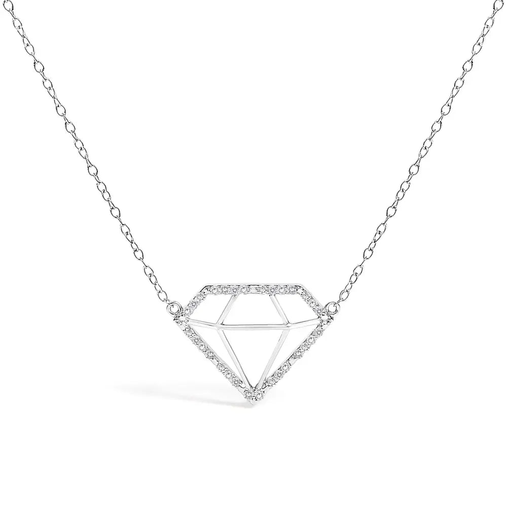 Diamond shaped.925 sterling silver 1/7 cttw lab grown diamond necklace 18 bijoux-nyc direct