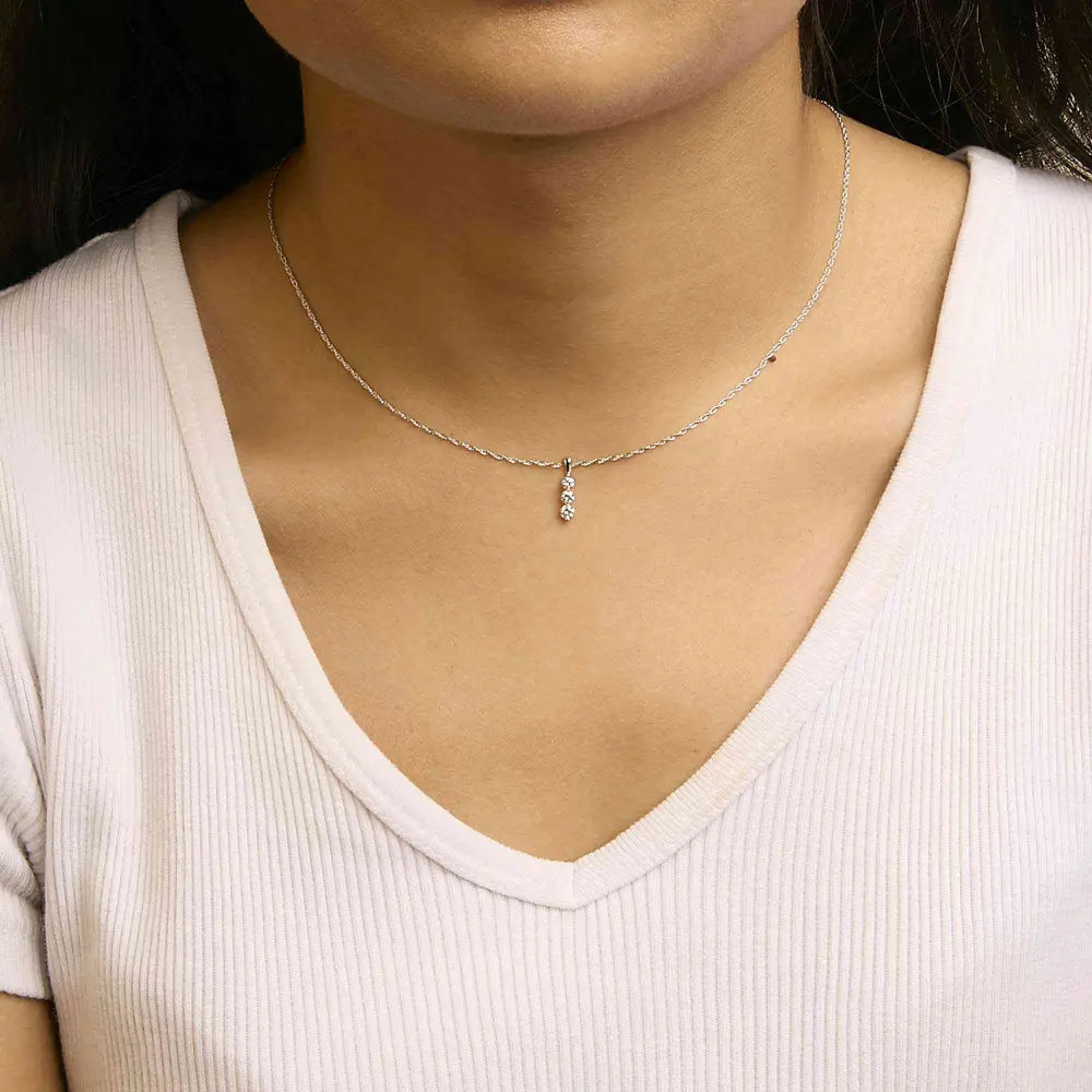 .925 sterling silver 1/7 cttw lab grown diamond three stone pendant necklace 18’’ inches necklaces/pendant/pendant handcrafted