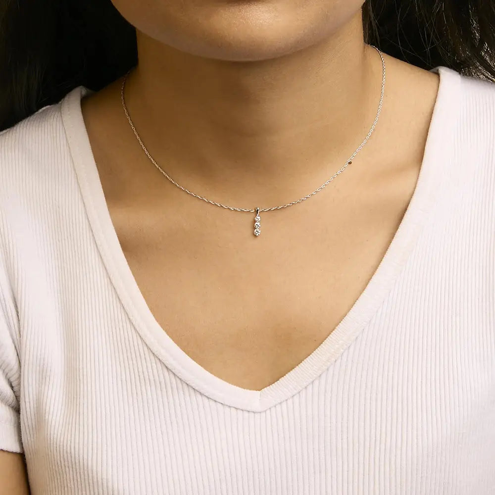 Lab grown diamond three stone pendant in.925 sterling silver 1/4 cttw bijoux-nyc direct