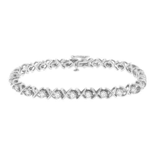.925 sterling silver 1 cttw brilliant round-cut diamond ’x’ link bracelet (i-j clarity i2-i3 color) - size 7’’