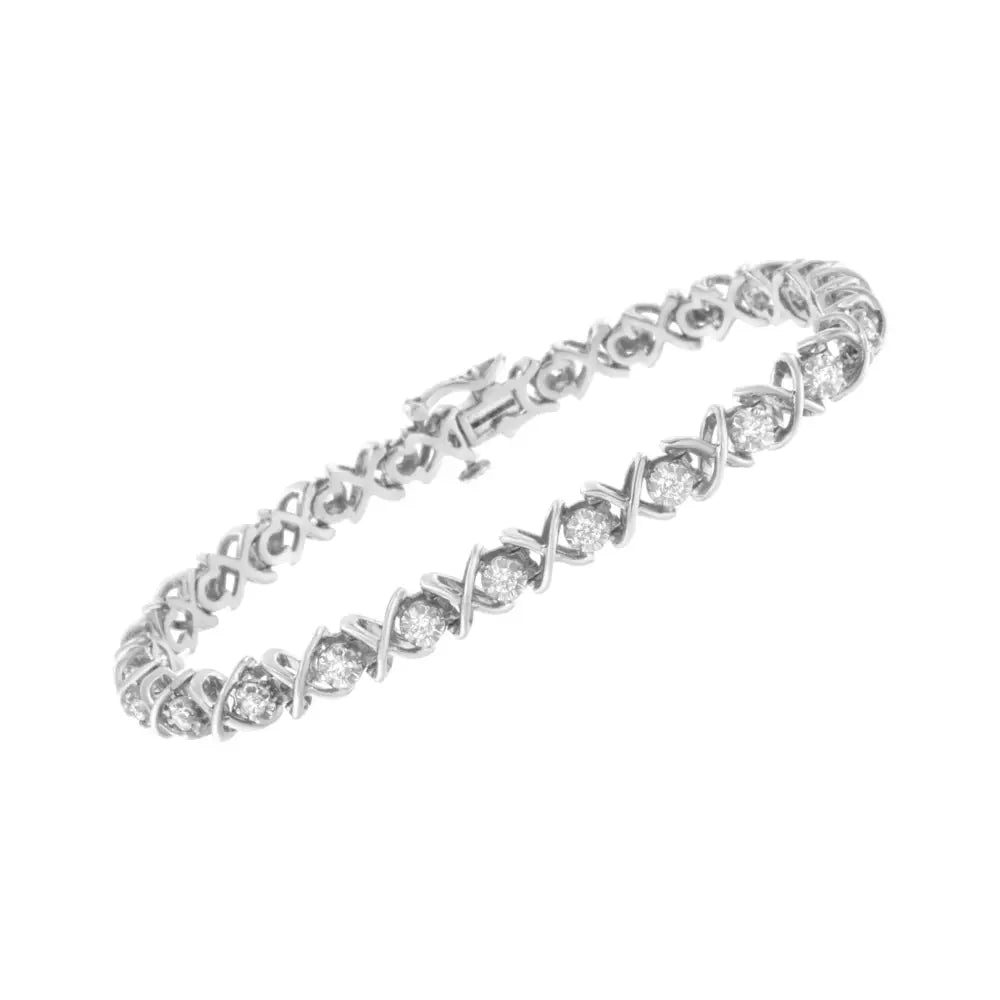 1.0 cttw diamond x-link bracelet in polished sterling silver 7-inch bijoux-nyc direct