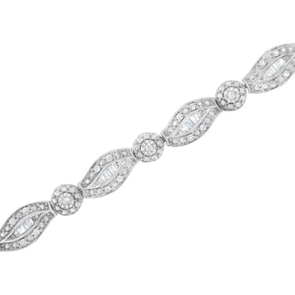 .925 Sterling Silver 1 cttw Diamond Double Leaf and Bezel Link Bracelet (I-J Clarity, I2-I3 Color) - Size 7.25" - Bijoux-NYC Direct