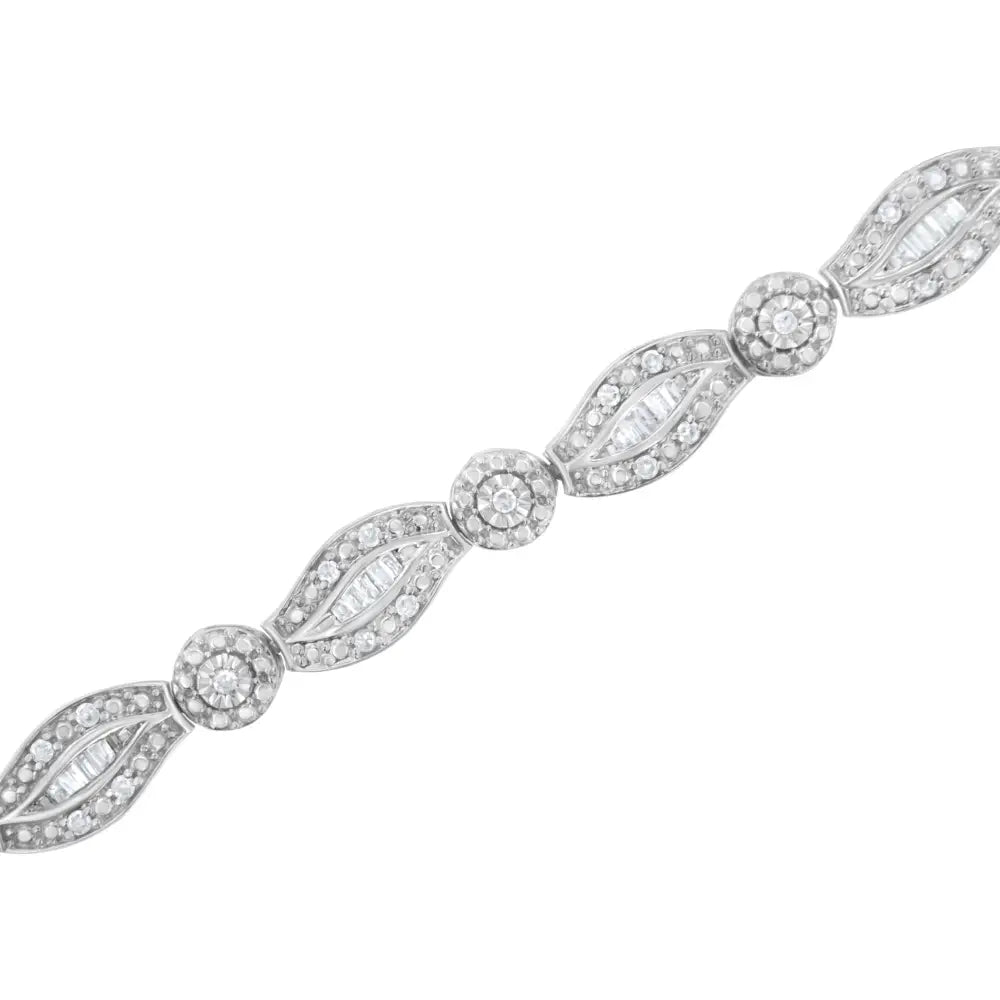 1 cttw diamond double leaf and bezel link bracelet in.925 sterling silver bijoux-nyc direct