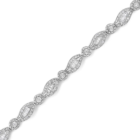 .925 Sterling Silver 1 cttw Diamond Double Leaf and Bezel Link Bracelet (I-J Clarity, I2-I3 Color) - Size 7.25" - Bijoux-NYC Direct