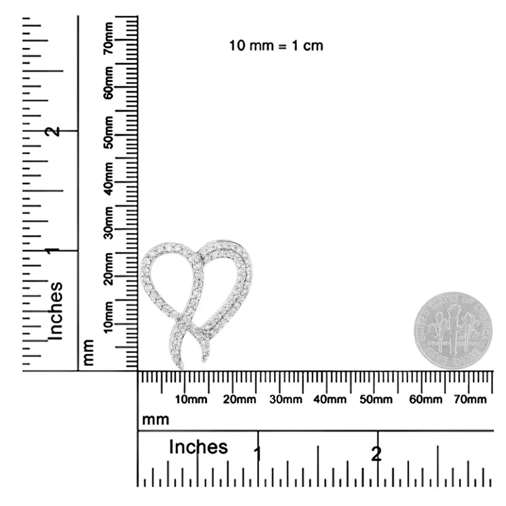 .925 Sterling Silver 1 cttw Diamond Heart and Ribbon 18" Pendant Necklace (I-J Clarity, I2-I3 Color) - 18" - Bijoux-NYC Direct