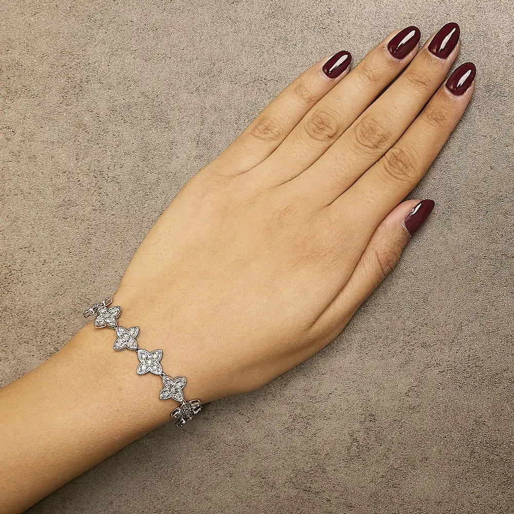 1 cttw natural diamond four leaf clover link bracelet in sterling silver bijoux-nyc direct