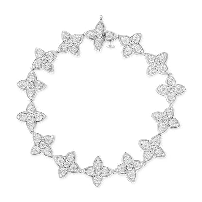 .925 Sterling Silver 1 cttw Miracle-Set Diamond 4 Leaf Clover Link Bracelet (I-J Clarity, I3 Color) - Size 7.25" - Bijoux-NYC Direct