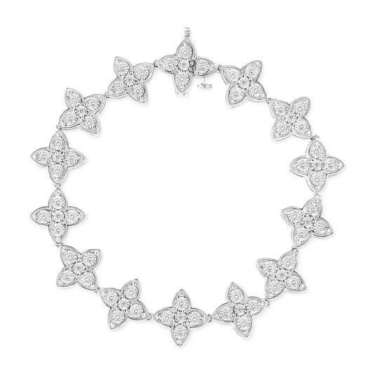 .925 Sterling Silver 1 cttw Miracle-Set Diamond 4 Leaf Clover Link Bracelet (I-J Clarity, I3 Color) - Size 7.25" - Bijoux-NYC Direct