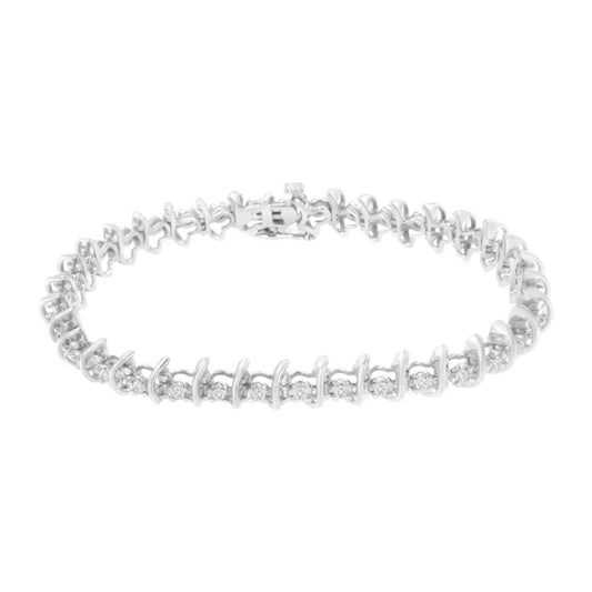 .925 Sterling Silver 1 cttw Prong-Set Diamond Link Bracelet (I-J, I1-I2) - 7.25" - Bijoux-NYC Direct