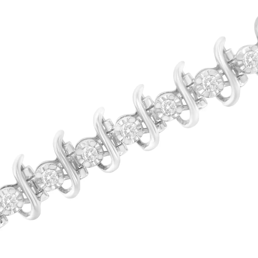 .925 Sterling Silver 1 cttw Prong-Set Diamond Link Bracelet (I-J, I1-I2) - 7.25" - Bijoux-NYC Direct