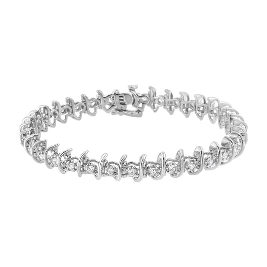 .925 Sterling Silver 1 cttw Prong-Set Diamond Link Bracelet (I-J, I1-I2) - 7.25" - Bijoux-NYC Direct
