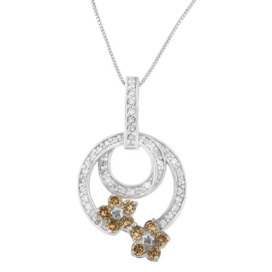 .925 Sterling Silver 1 cttw Round Cut Diamond Floral Garden Pendant Necklace (H-I, I1-I2) - Bijoux-NYC Direct
