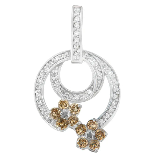 .925 Sterling Silver 1 cttw Round Cut Diamond Floral Garden Pendant Necklace (H-I, I1-I2) - Bijoux-NYC Direct