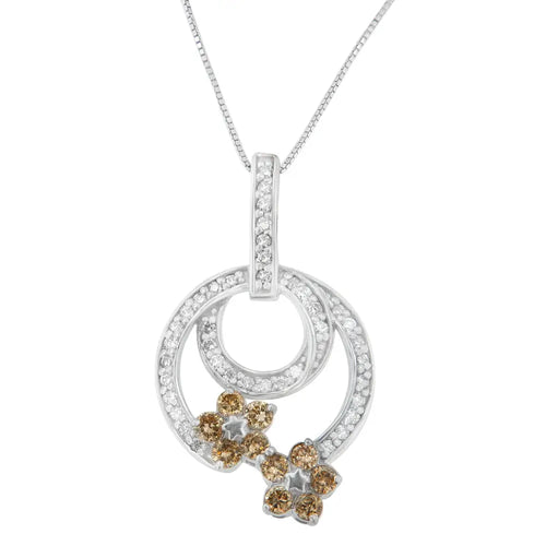 .925 sterling silver 1 cttw round cut diamond floral garden pendant necklace (h-i i1-i2) bijoux-nyc direct