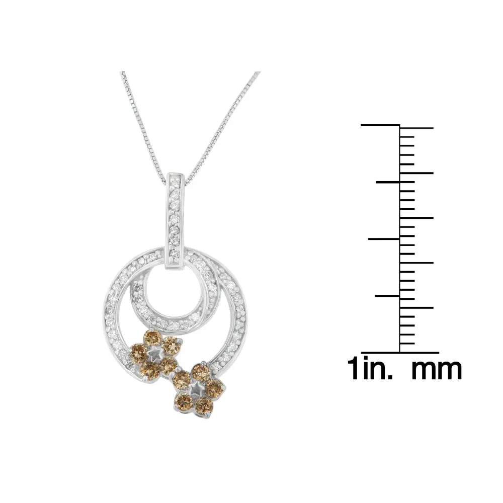 .925 Sterling Silver 1 cttw Round Cut Diamond Floral Garden Pendant Necklace (H-I, I1-I2) - Bijoux-NYC Direct