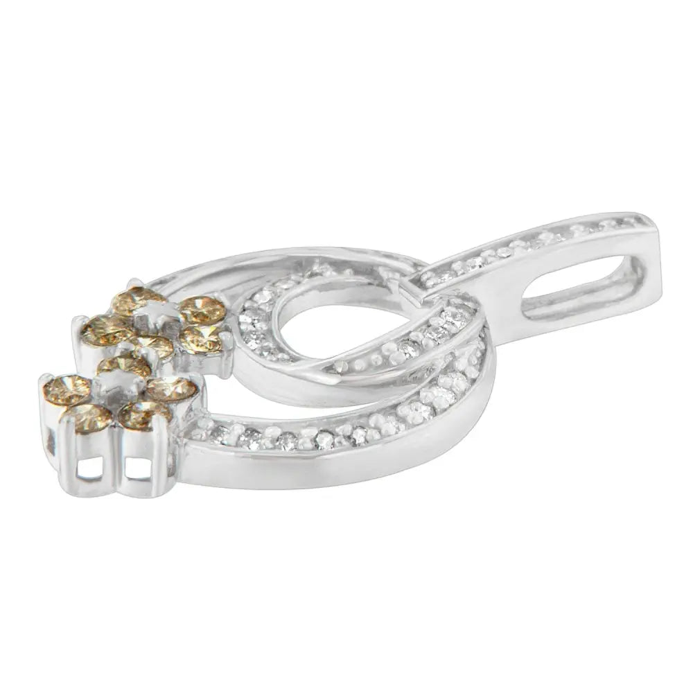 .925 Sterling Silver 1 cttw Round Cut Diamond Floral Garden Pendant Necklace (H-I, I1-I2) - Bijoux-NYC Direct