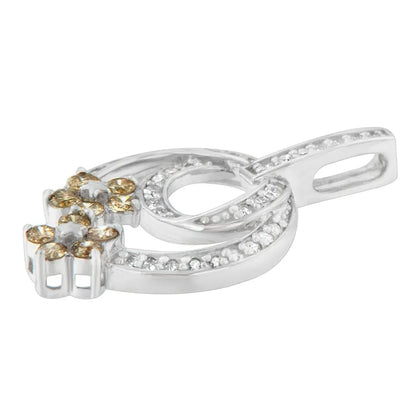 .925 Sterling Silver 1 cttw Round Cut Diamond Floral Garden Pendant Necklace (H-I, I1-I2) - Bijoux-NYC Direct