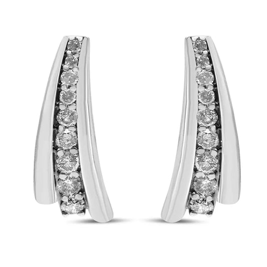 .925 Sterling Silver 1 Cttw Round Diamond Graduated Huggie Earrings (I2-I3 Clarity, I-J Color) - Bijoux-NYC Direct