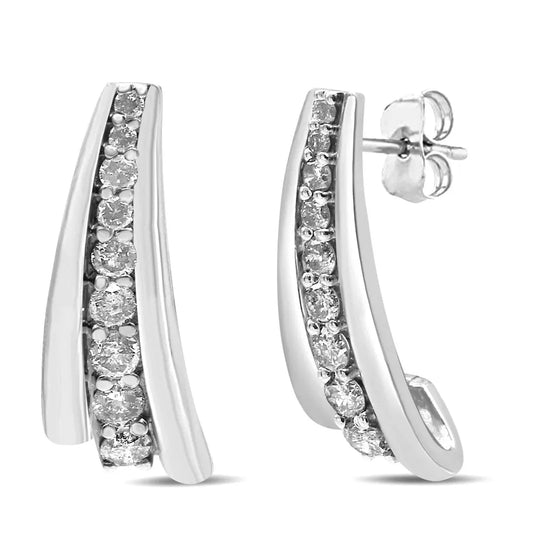 .925 Sterling Silver 1 Cttw Round Diamond Graduated Huggie Earrings (I2-I3 Clarity, I-J Color) - Bijoux-NYC Direct