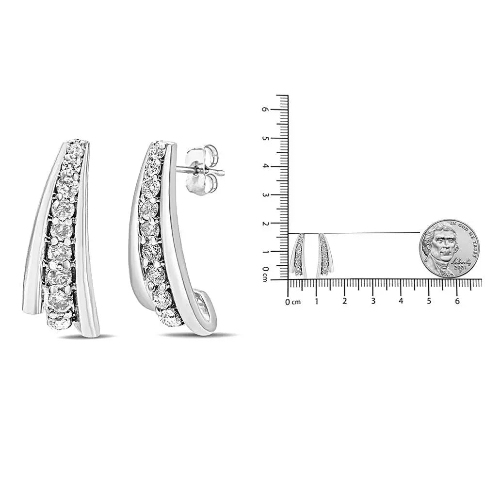 .925 Sterling Silver 1 Cttw Round Diamond Graduated Huggie Earrings (I2-I3 Clarity, I-J Color) - Bijoux-NYC Direct