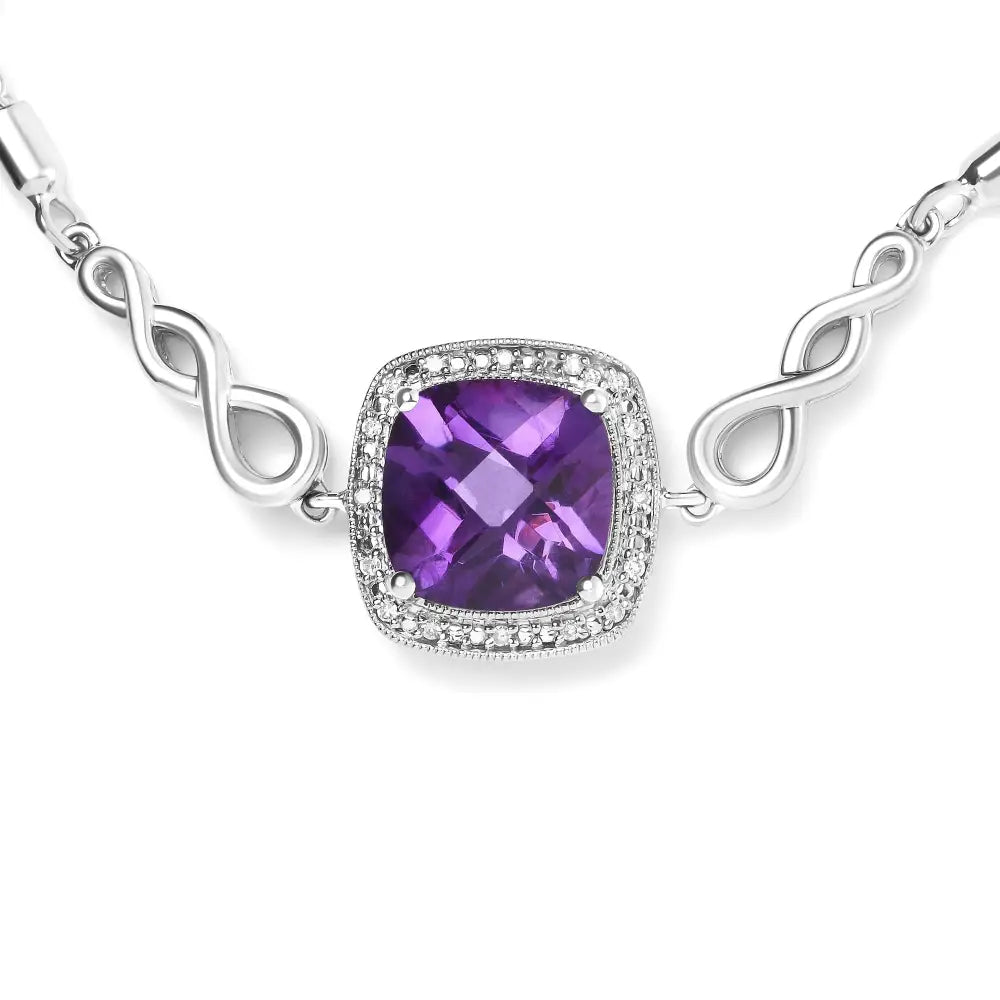 Amethyst cushion cut and diamond sterling silver adjustable bolo bracelet bijoux-nyc direct