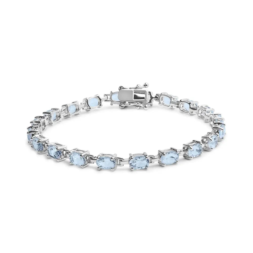Sterling silver 11.0 cttw oval created blue topaz link bracelet 7 inch bijoux-nyc direct
