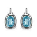 Cushion blue topaz and diamond dangle earrings in sterling silver bijoux-nyc direct