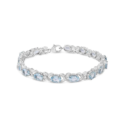 .925 sterling silver 16.0 cttw oval blue topaz and diamond accent tennis x link bracelet (i j color i1 i2 clarity) size 7’’ inch