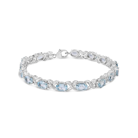 .925 sterling silver 16.0 cttw oval blue topaz and diamond accent tennis x link bracelet (i j color i1 i2 clarity) size 7’’ inch