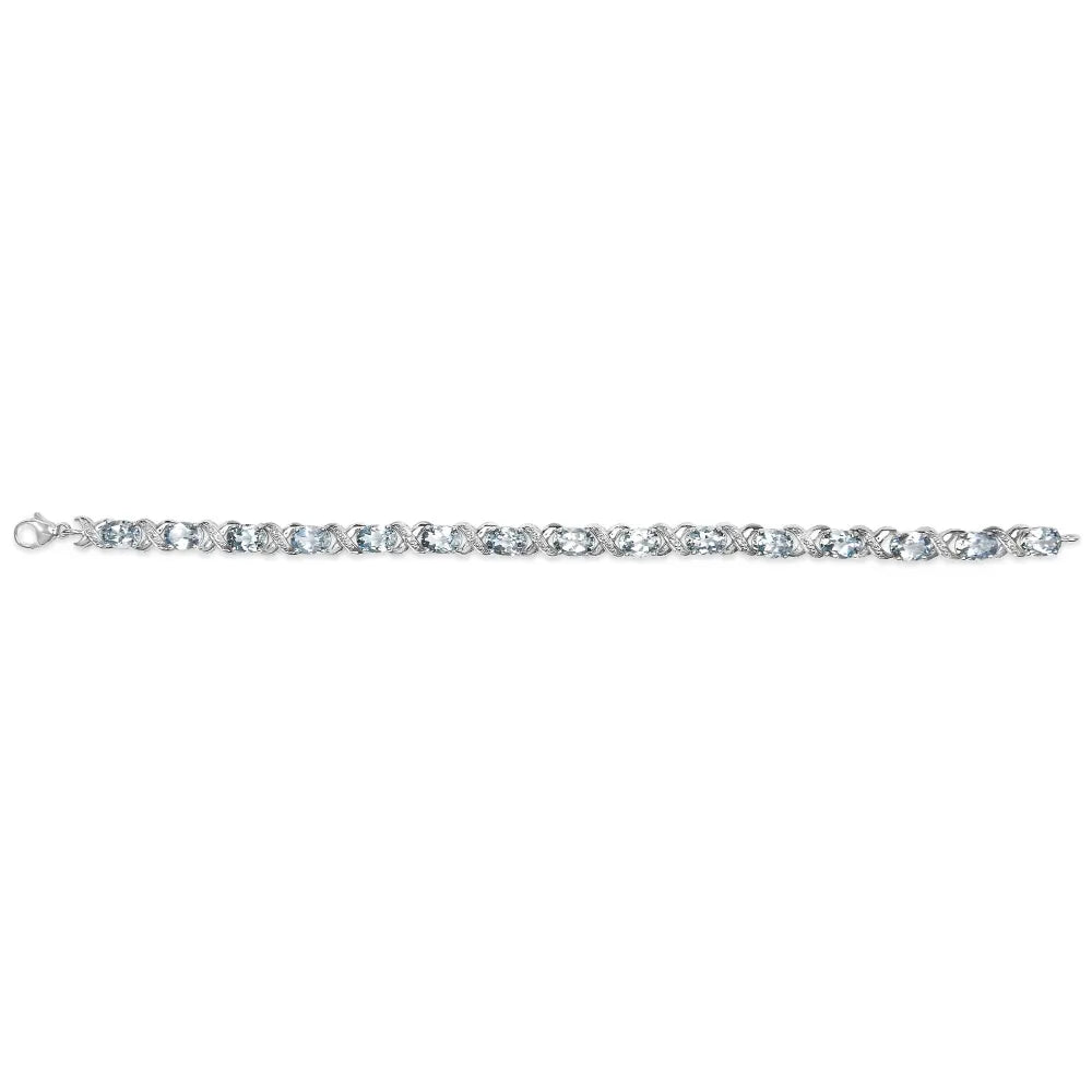 .925 sterling silver 16.0 cttw oval blue topaz and diamond accent tennis x link bracelet (i j color i1 i2 clarity) size 7’’ inch