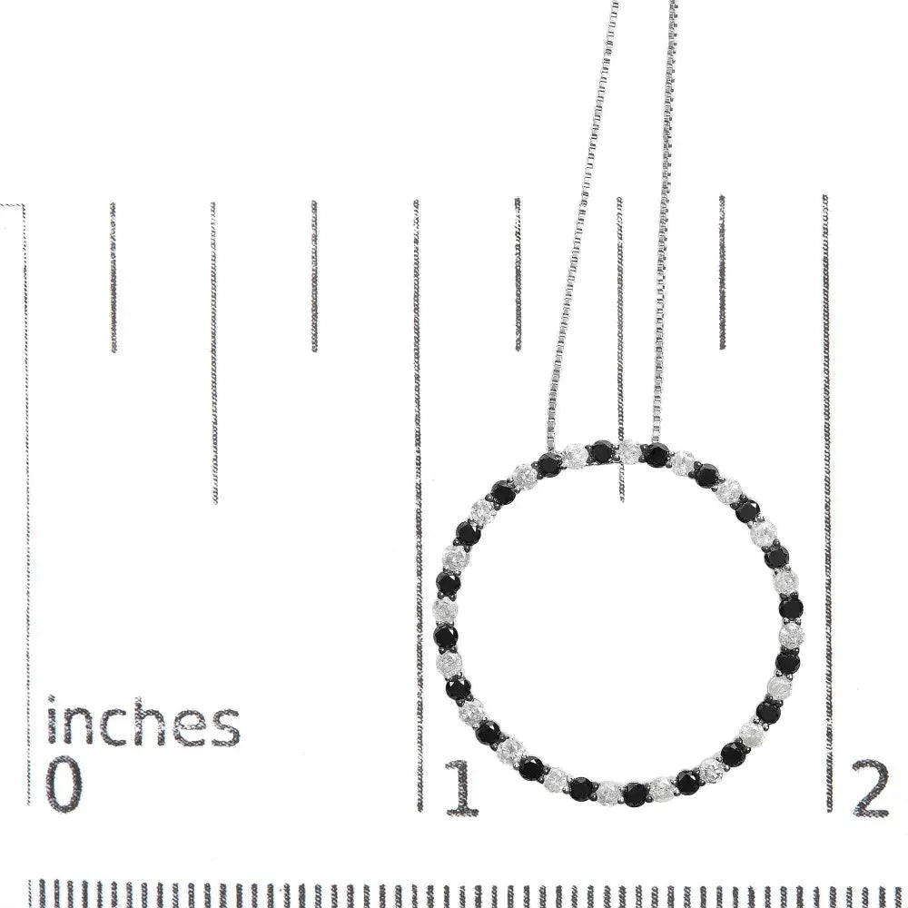 .925 sterling silver 2.0 cttw alternating black and white diamond open hoop circle pendant necklace (h i color i2 i3 clarity)