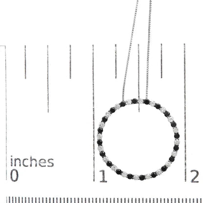 .925 sterling silver 2.0 cttw alternating black and white diamond open hoop circle pendant necklace (h i color i2 i3 clarity)