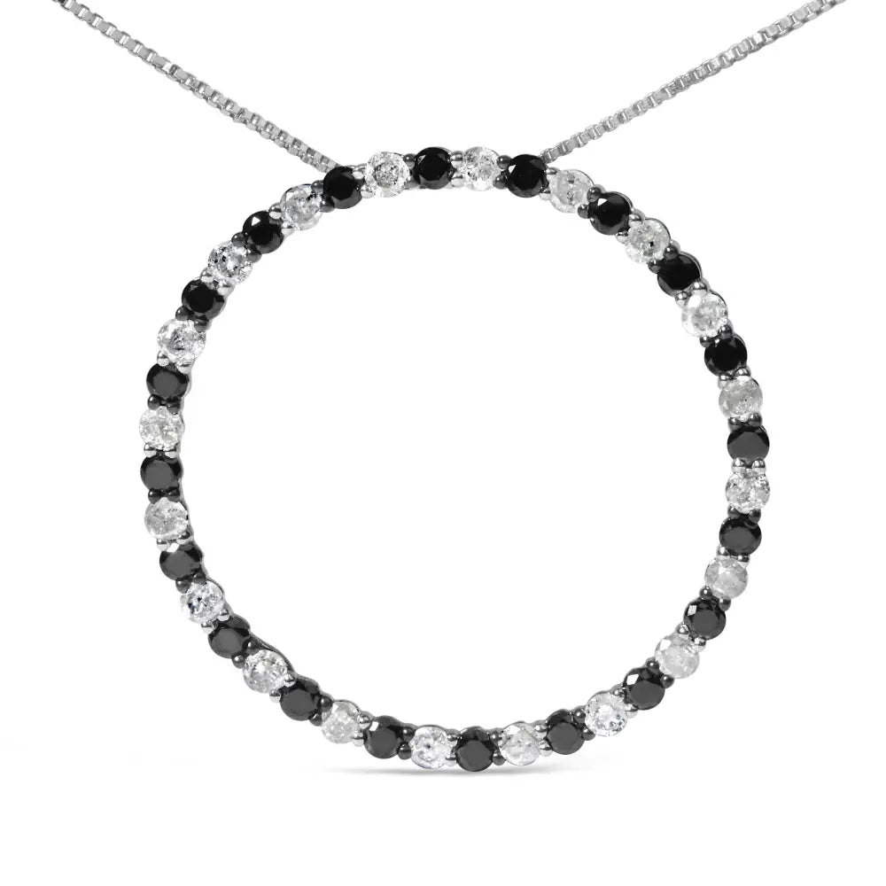 2.0 cttw black and white diamond sterling silver circle hoop necklace bijoux-nyc direct