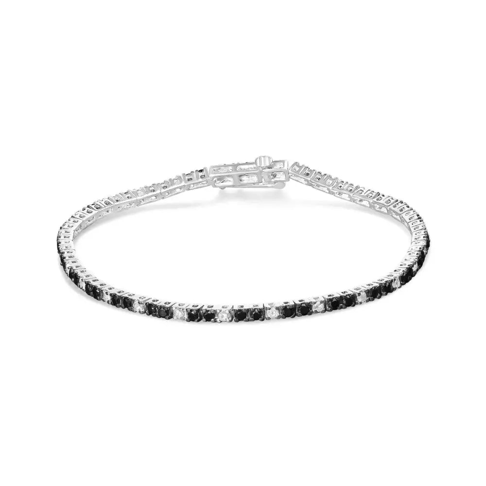 .925 sterling silver 2.0 cttw black and white diamond tennis bracelet (i j color i2 i3 clarity) 7’’ inches