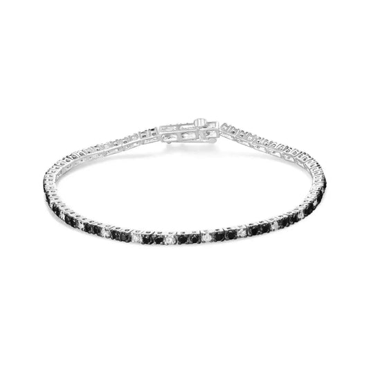 .925 sterling silver 2.0 cttw black and white diamond tennis bracelet (i j color i2 i3 clarity) 7’’ inches