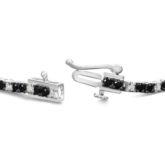 .925 sterling silver 2.0 cttw black and white diamond tennis bracelet (i j color i2 i3 clarity) 7’’ inches