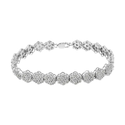 .925 Sterling Silver 2.0 cttw Diamond 7 Stone Floral Cluster Link Bracelet (I-J Color, I3 Clarity) -7.25" - Bijoux-NYC Direct