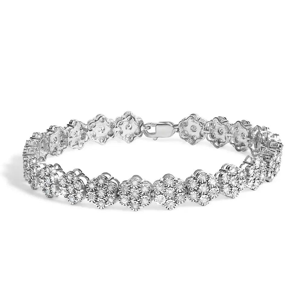 Diamond floral cluster link bracelet in sterling silver – 2 cttw bijoux-nyc direct