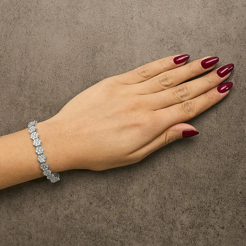 Diamond floral cluster link bracelet in sterling silver – 2 cttw bijoux-nyc direct