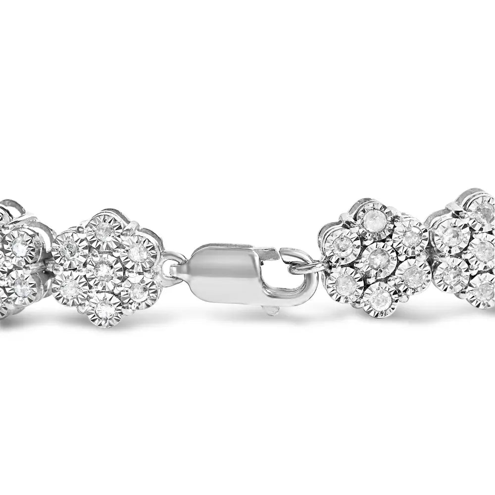 Diamond floral cluster link bracelet in sterling silver – 2 cttw bijoux-nyc direct