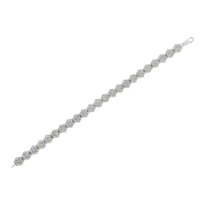 .925 Sterling Silver 2.0 cttw Diamond 7 Stone Floral Cluster Link Bracelet (I-J Color, I3 Clarity) -7.25" - Bijoux-NYC Direct