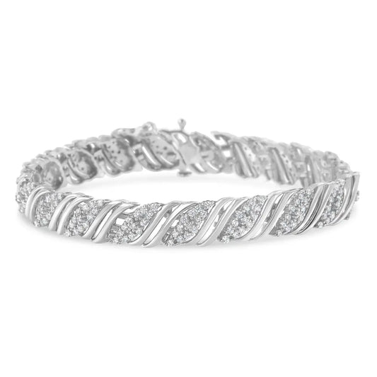.925 Sterling Silver 2.0 cttw Diamond Double Wrap S Curve Link Bracelet (I-J Color, I3 Clarity) -7.25" - Bijoux-NYC Direct