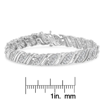 .925 Sterling Silver 2.0 cttw Diamond Double Wrap S Curve Link Bracelet (I-J Color, I3 Clarity) -7.25" - Bijoux-NYC Direct