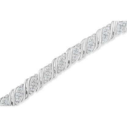 .925 Sterling Silver 2.0 cttw Diamond Double Wrap S Curve Link Bracelet (I-J Color, I3 Clarity) -7.25" - Bijoux-NYC Direct